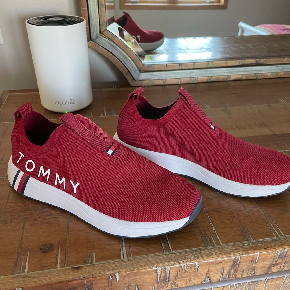Tommy Hilfiger Red Athletic Shoes Slip-On Design